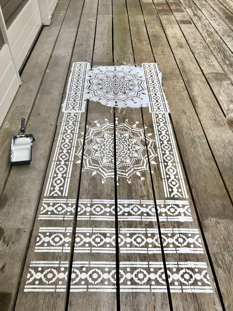mandala stencil strip tapijt